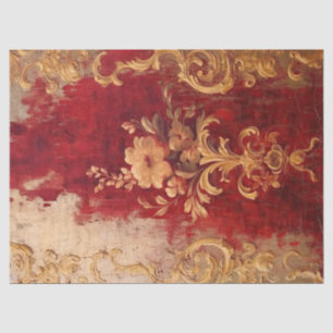 Antique red burgundy and faux gold floral ornament tissue paper