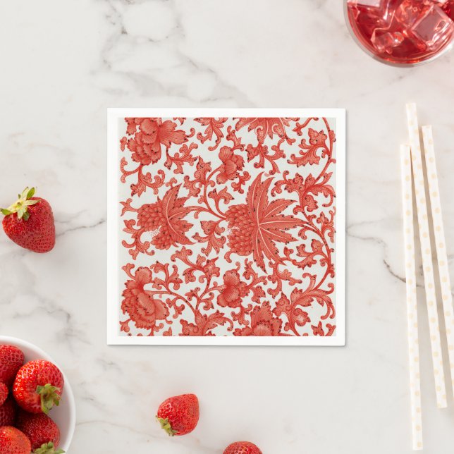  Antique Red Chinese Vintage Paper Napkins (Insitu)