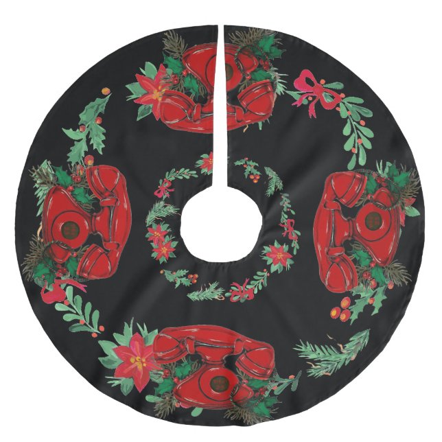 Antique Red Christmas Telephone Coordinating Brushed Polyester Tree Skirt (Front)