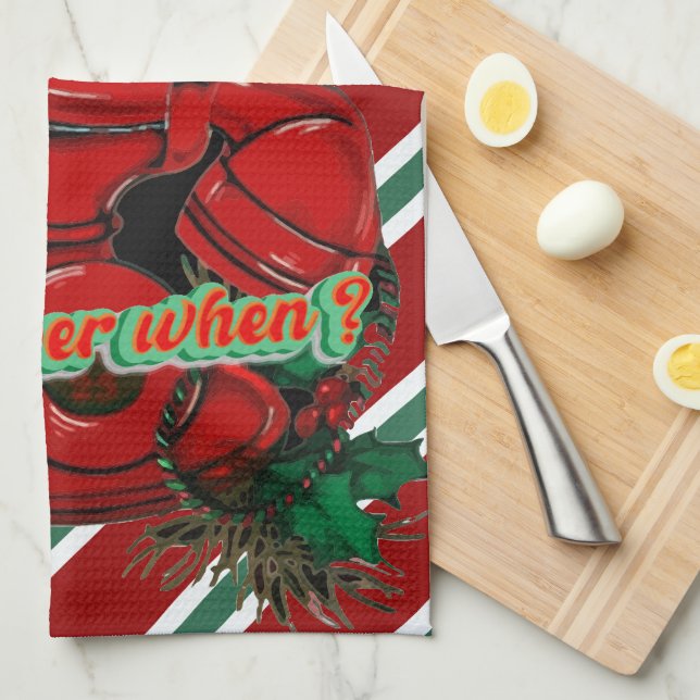 Antique Red Christmas Telephone Coordinating Kitchen Towel (Quarter Fold)