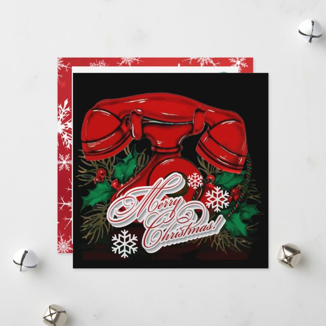 Antique Red Christmas Telephone Holiday Card (Front/Back In Situ)