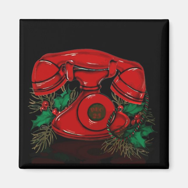 Antique Red Christmas Telephone Magnet (Front)