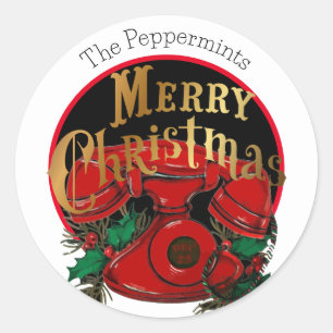 Antique Red Christmas Telephone Personalized Classic Round Sticker