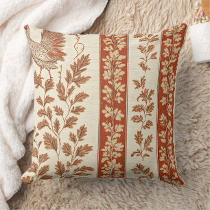 Antique Red Farmhouse Hen Botanical Pattern Throw Pillow