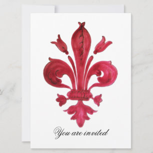 ANTIQUE RED FLEUR DE LIS Damask Gem Monogram Invitation