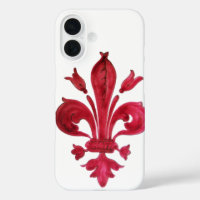 ANTIQUE RED FLEUR DE LIS IN WHITE Heraldic Floral