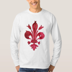 ANTIQUE RED FLEUR DE LIS IN WHITE Heraldic Floral  T-Shirt