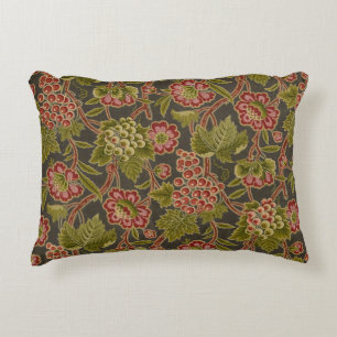 Antique Red Floral and Grapes Botanical Pattern Accent Pillow