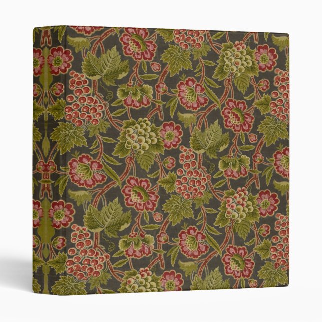Antique Red Floral and Grapes Botanical Pattern Binder (Front/Spine)