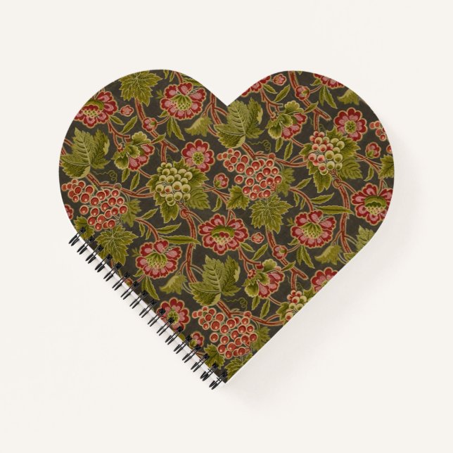 Antique Red Floral and Grapes Botanical Pattern Notebook (Front)