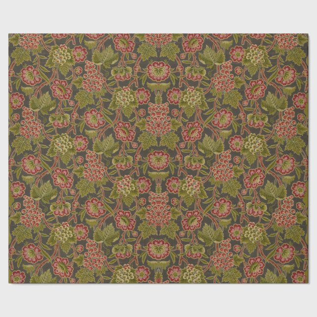 Antique Red Floral and Grapes Botanical Pattern Wrapping Paper (Seam)
