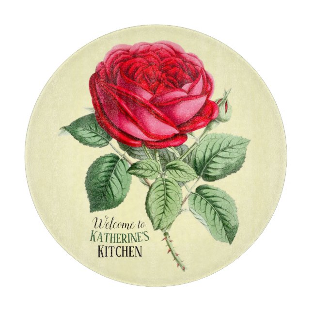 Antique Red Rose Customizable Cutting Board (Front)