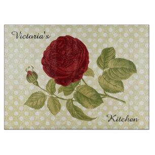 Antique Red Rose Parchment Polka Dots Cutting Board