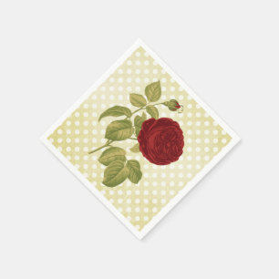 Antique Red Rose Parchment Polka Dots Napkin