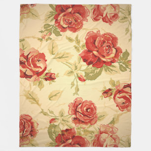Antique red rose print fleece blanket