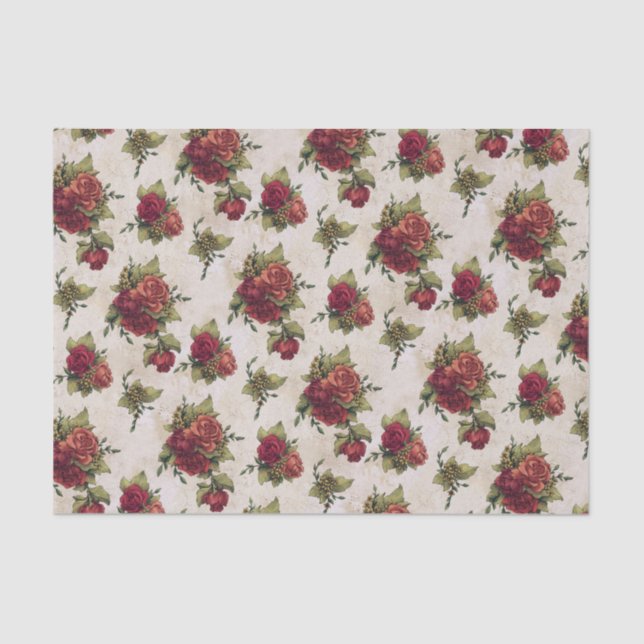 Antique Red Rose Wallpaper Tissue Paper (Front)