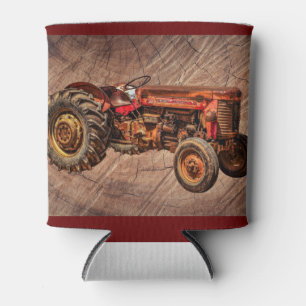 Antique Red Tractor Can Cooler
