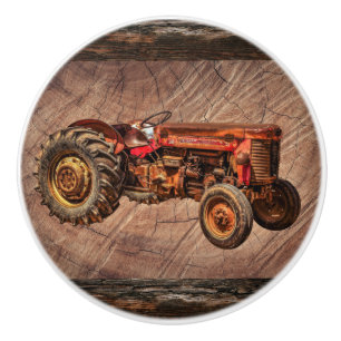 Antique Red Tractor Ceramic Knob