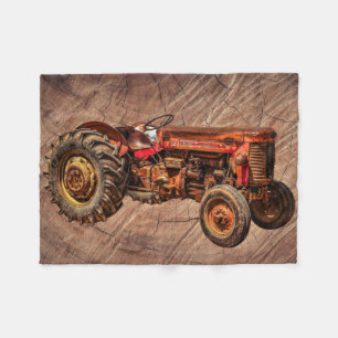 Antique Red Tractor Fleece Blanket