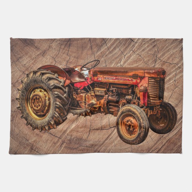 Antique Red Tractor Kitchen Towel (Horizontal)