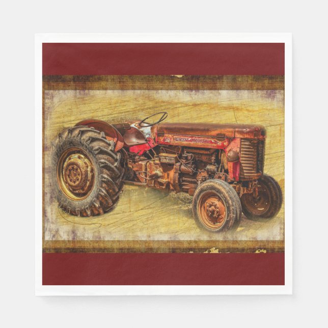 Antique Red Tractor Napkin (Front)