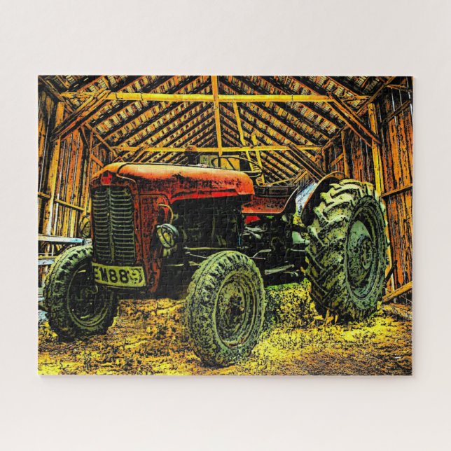 Antique Red Tractor Rustic Barn Jigsaw Puzzle (Horizontal)