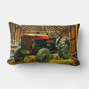 Antique Red Tractor Rustic Barn Lumbar Pillow