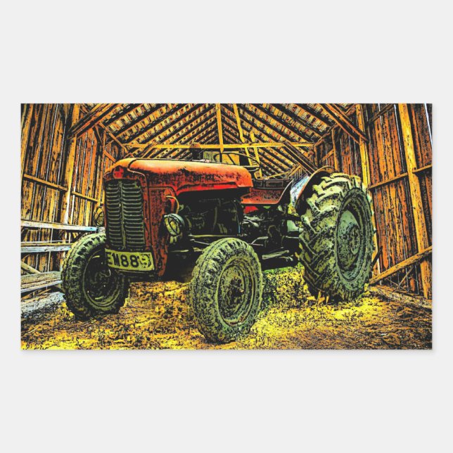 Antique Red Tractor Rustic Barn Sticker (Front)