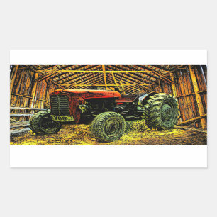 Antique Red Tractor Rustic Barn Sticker