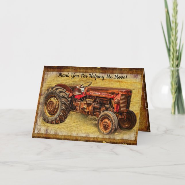 Antique Red Tractor Thank You Card (Front)