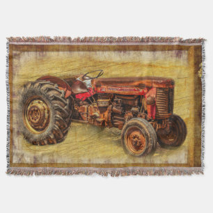 Antique Red Tractor Throw Blanket