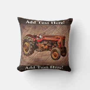 Antique Red Tractor Throw Pillow