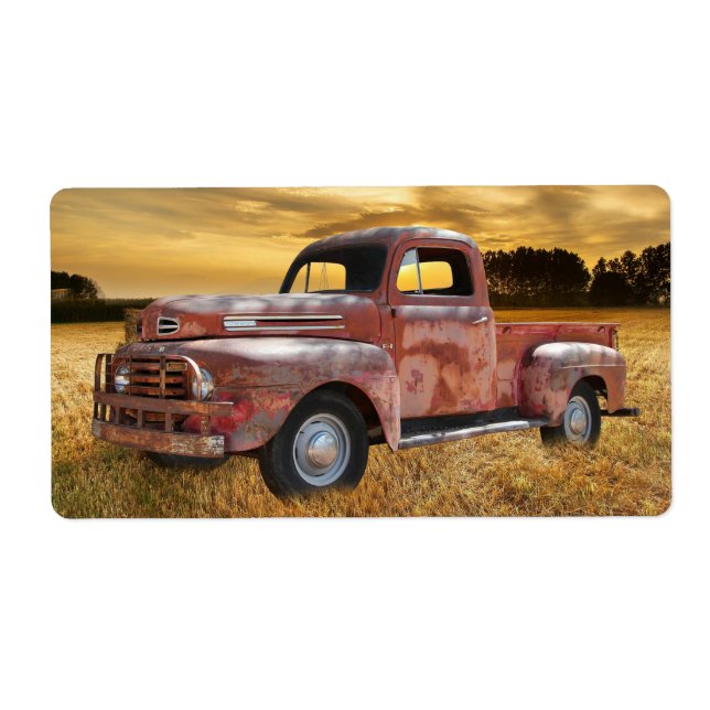Antique Red Truck Farm Field (Front)
