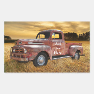 Antique Red Truck Farm Field Sunset Sticker