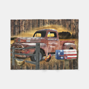 Antique Red Truck Vintage Red Truck Farm Truck  Fleece Blanket