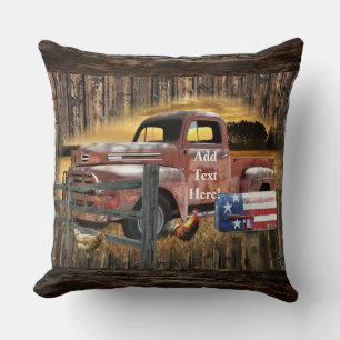 Antique Red Truck Vintage Red Truck Farm Truck Thr Throw Pillow