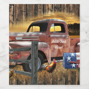 Antique Red Truck Vintage Red Truck Farm Truck Wine Label