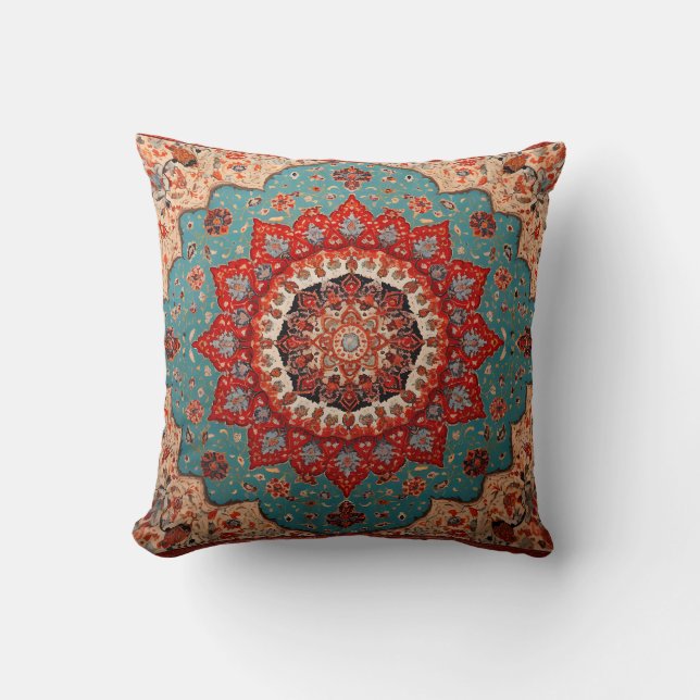 Antique Red Turquoise Oriental Turkish Kilim Rug Throw Pillow (Front)