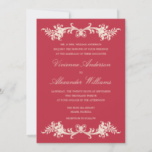 ANTIQUE RED   WEDDING INVITATION