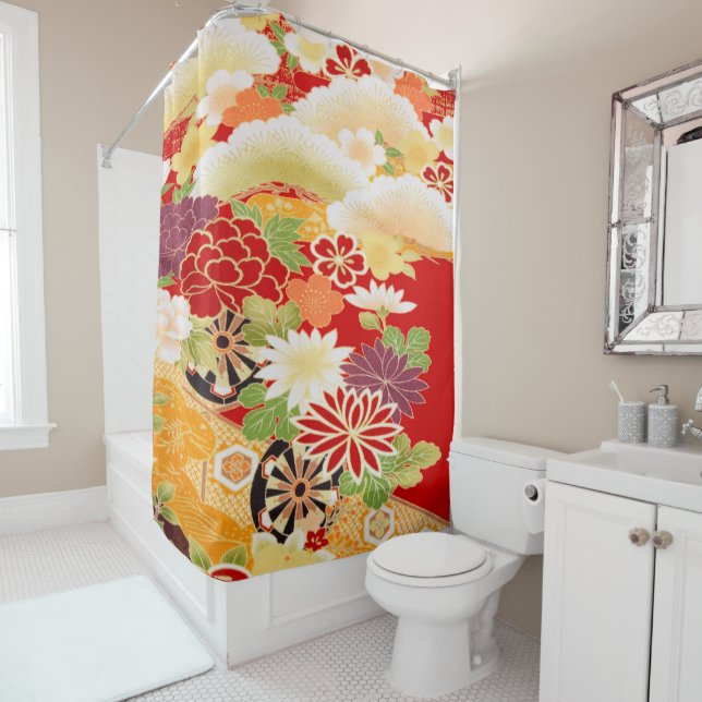 Antique Red White Japanese Kimono Floral Flower (In Situ)