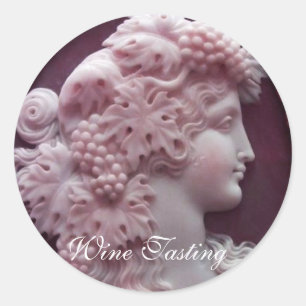 ANTIQUE RED WINE LADY ,GRAPES AND GRAPEVINES CLASSIC ROUND STICKER