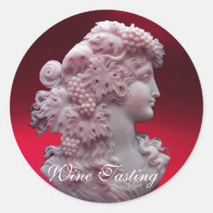 ANTIQUE RED WINE LADY ,GRAPES AND GRAPEVINES CLASSIC ROUND STICKER