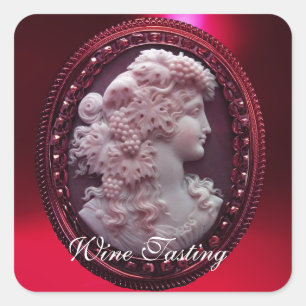 ANTIQUE RED WINE LADY ,GRAPES AND GRAPEVINES SQUARE STICKER