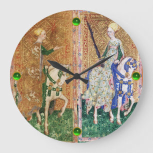 ANTIQUE RENAISSANCE TAROT/LADY OF COINS AND SWORDS LARGE CLOCK