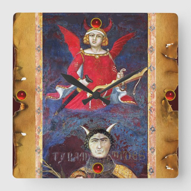 ANTIQUE RENAISSANCE TAROTS 15 /THE DEVIL SQUARE WALL CLOCK (Front)