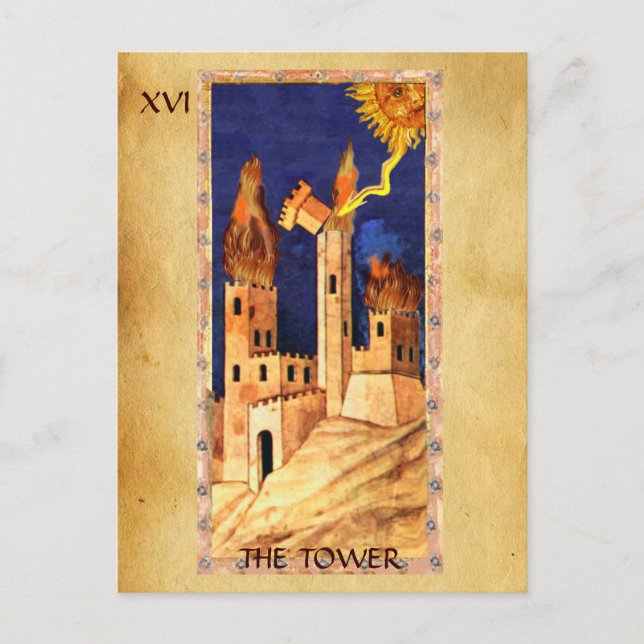 ANTIQUE RENAISSANCE TAROTS 16 / THE TOWER POSTCARD (Front)