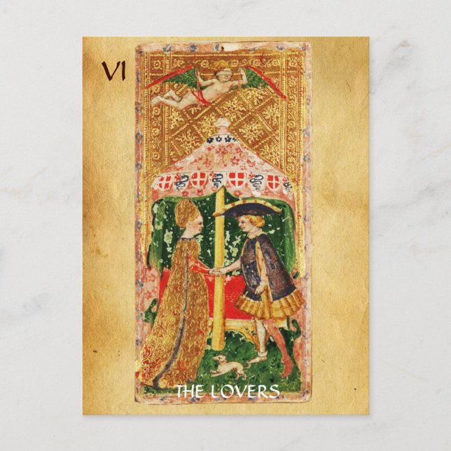 ANTIQUE RENAISSANCE TAROTS 5 / THE LOVERS POSTCARD (Front)