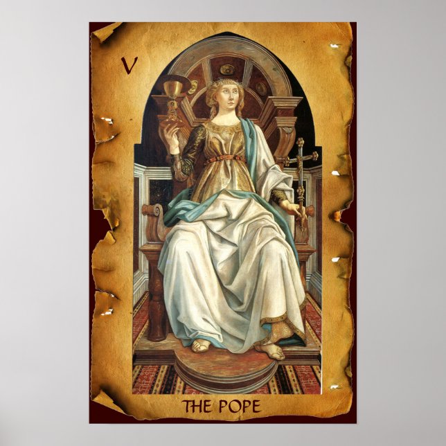 ANTIQUE RENAISSANCE TAROTS 5/ THE POPE Parchment Poster (Front)
