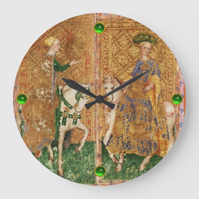 ANTIQUE RENAISSANCE TAROTS/LADY OF COINS AND WANDS LARGE CLOCK (Front)