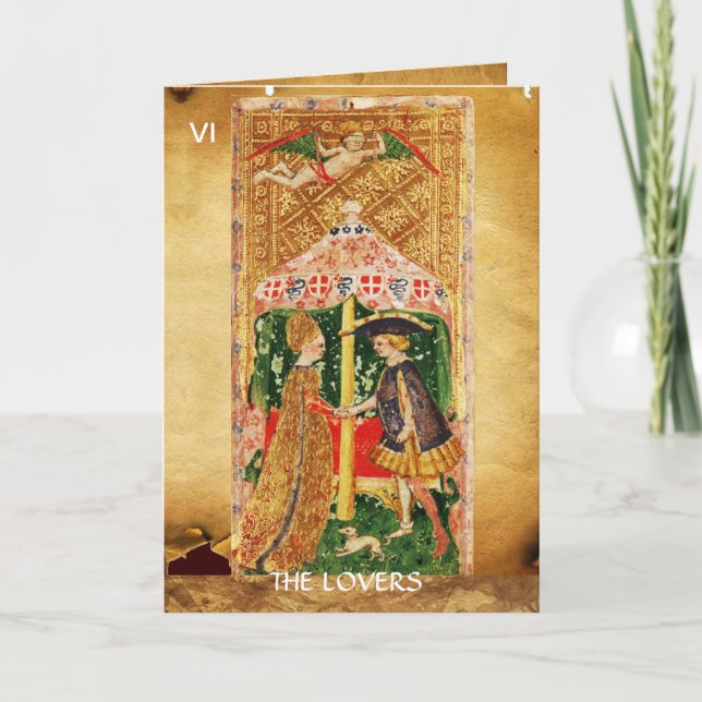 ANTIQUE RENAISSANCE TAROTS /LOVERS Valentine's Day Holiday Card (Front)